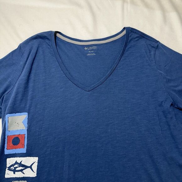 Columbia PFG Women's XL Blue V-Neck Short Sleeve Nautical Graphic T Shirt - Picture 2 of 13